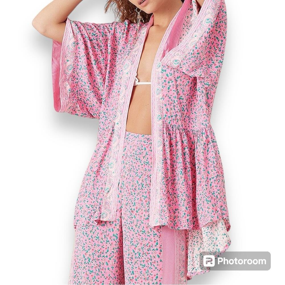 tigerlily small/medium women's Malia kimono and pant set pink